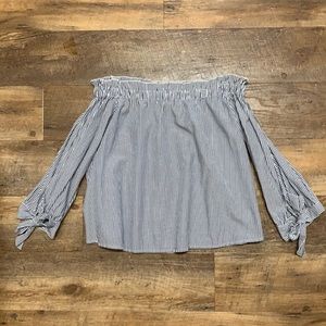 American Eagle Off the Shoulder Pinstripe Top